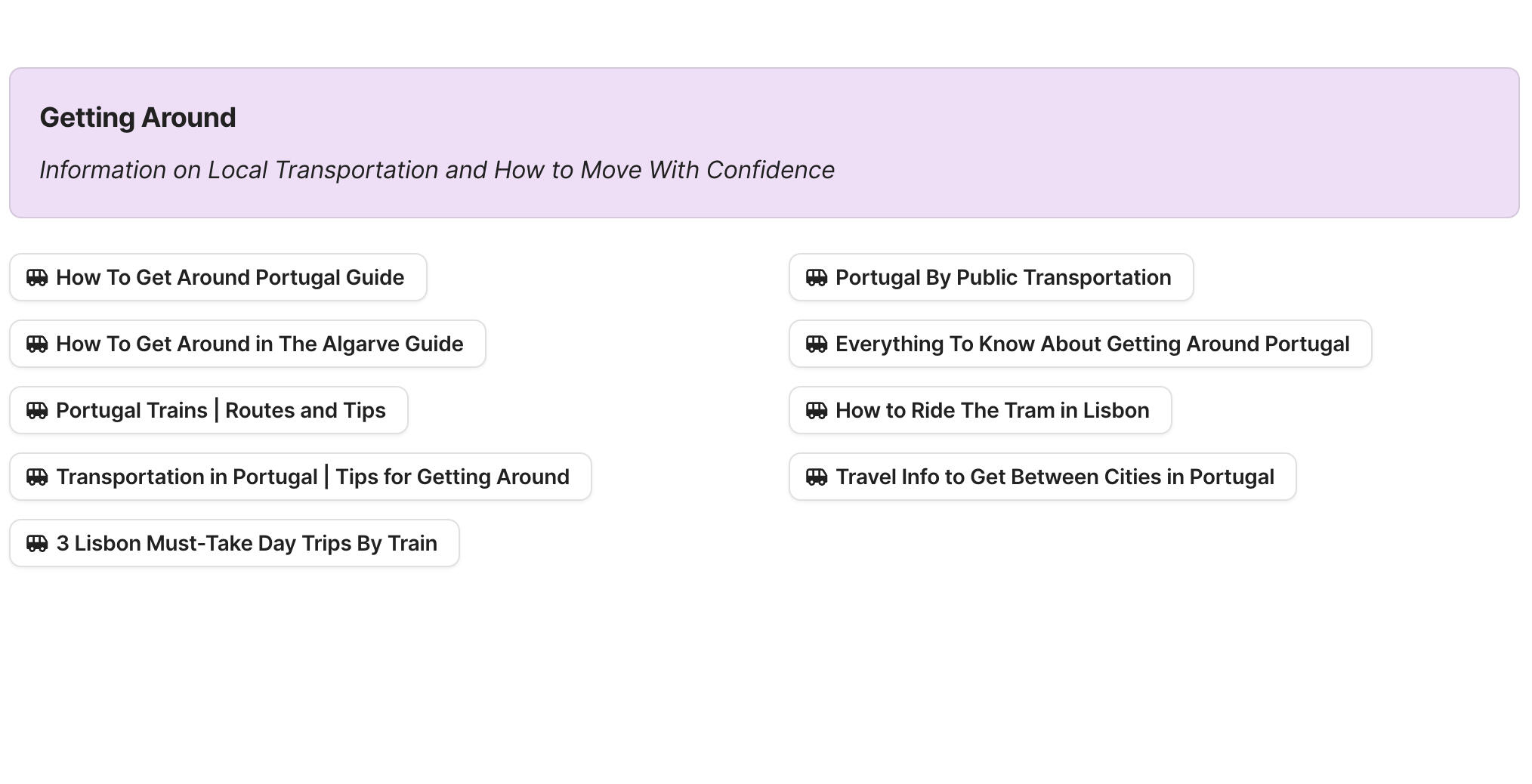 Getting Around in Portugal Preview of Getting Around in Portugal section in Portugal Travel Research by Feral Travel