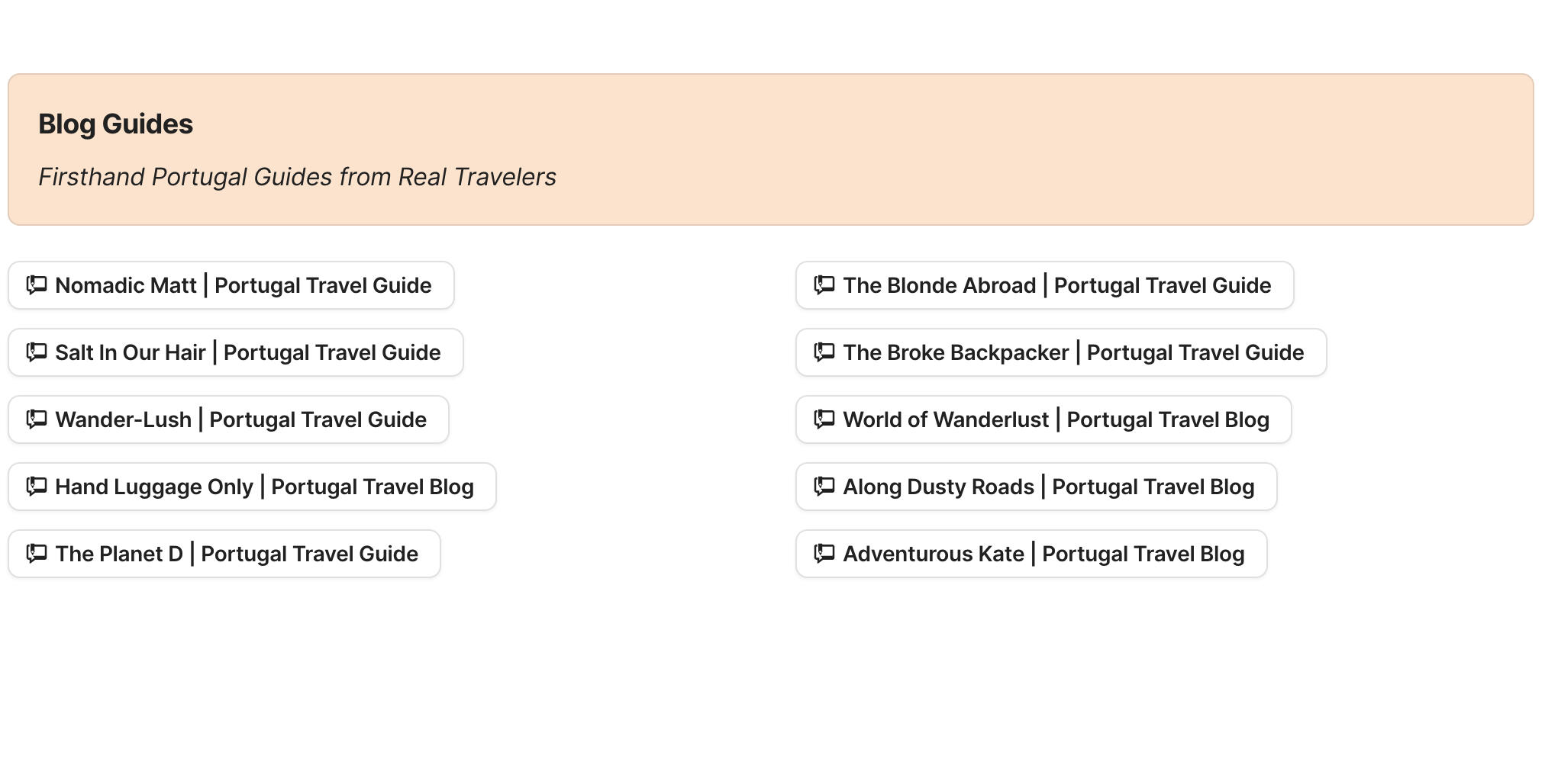 Blog Guides Preview of blog guides section in Portugal Travel Research by Feral Travel