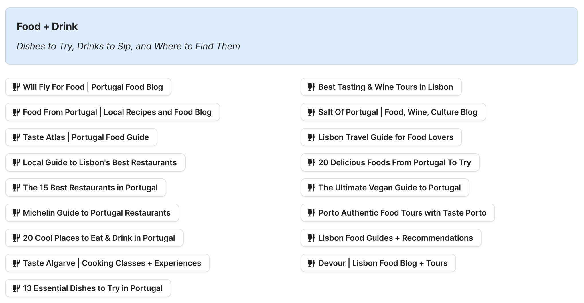 Food and Drink In Portugal Preview of Food and Drink In Portugal section in Portugal Travel Research by Feral Travel